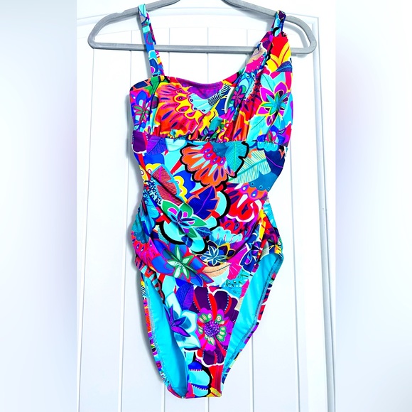 Blue Rod Beattie Asymmetrical Swimsuit Size 8 - Picture 1 of 10